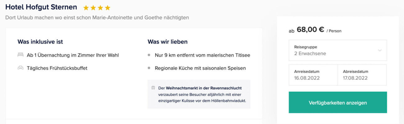 Hotel Hofgut Sternen Angebot