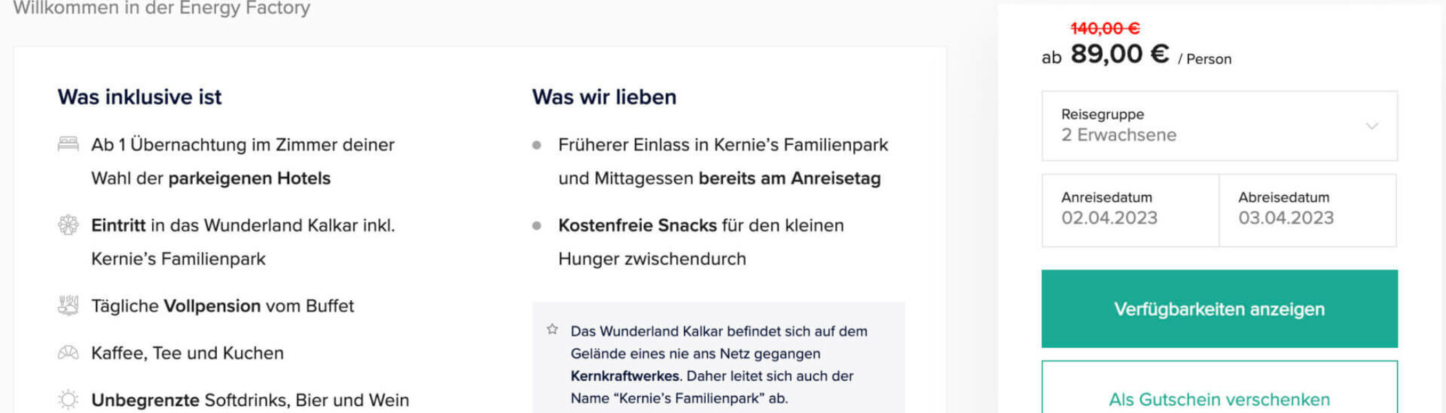 Wunderland Kalkar Angebot