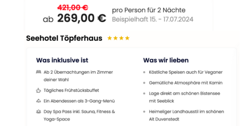 Seehotel Töpferhaus Angebot