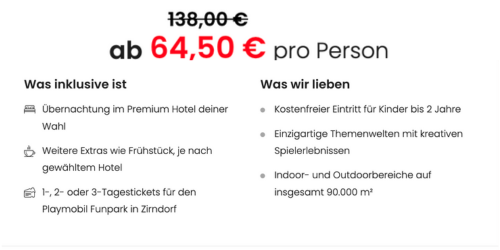 Playmobil Funpark Angebot mit Hotel und Eintritt