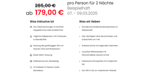 Schloss Montabaur Angebot mit 2 Nächten