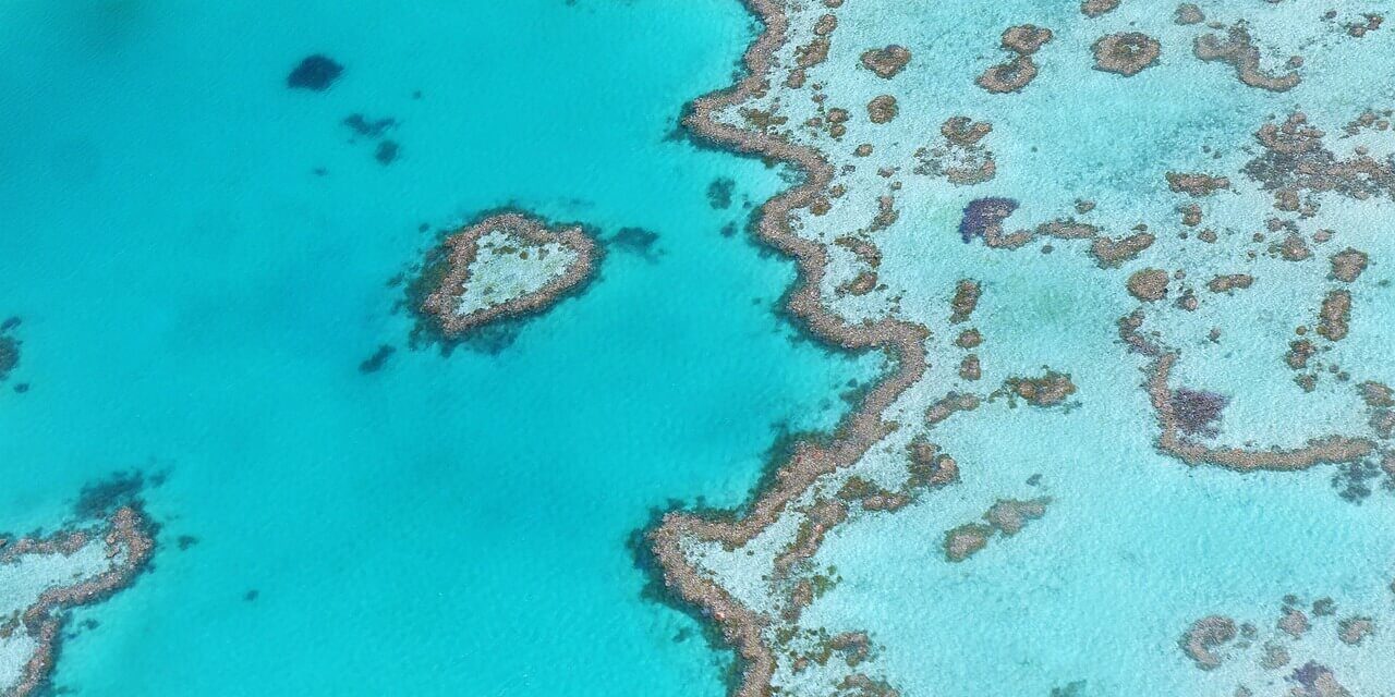 Das Great Barrier Reef Great Barrier Reef: Luftaufnahme des weltweit größten Korallenriffs mit türkisfarbenem Wasser und vielfältigen Korallenformationen.